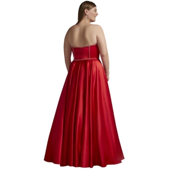 JULES AND CLEO Satin Ball Gown W/ Jewel Embellished Bodice Valentina Red Size 18 - Picture 2 of 3